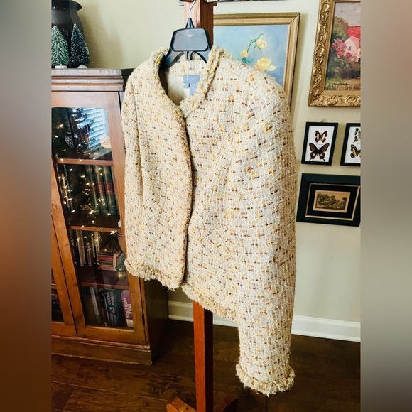 ECCOCI wool cotton mohair blend tweed blazer lined buttons SZ 6 beige yellow - Picture 4 of 9